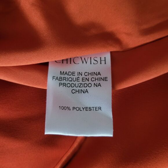 Chicwish M Rust Asymmetric Faux Wrap Ruffle Hem Satin Dress 711 - Picture 10 of 13